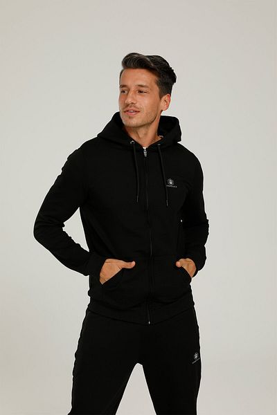 lumberjack Sn72 Basic Hoodie Full Zı Μαύρη ανδρική φόρμα φόρμας