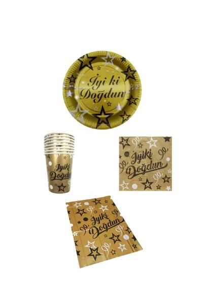 Dipak Χρυσό Μαύρο Σετ Χαρτογραφημένο Ευχετήρια Καλή Γενέθλια για 16 Άτομα