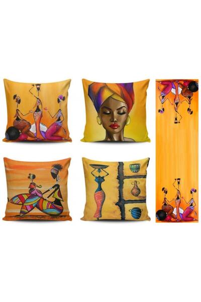 Alkan Homes غطاء وسادة مكون من 4 قطع منقوشة حديثة للفتيات الأفريقيات + عداء