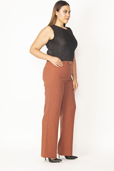 Şans Tekstil Women's Cinnamon Front Detailed Back Ornamental Pocket Fabric Trousers 85n5859