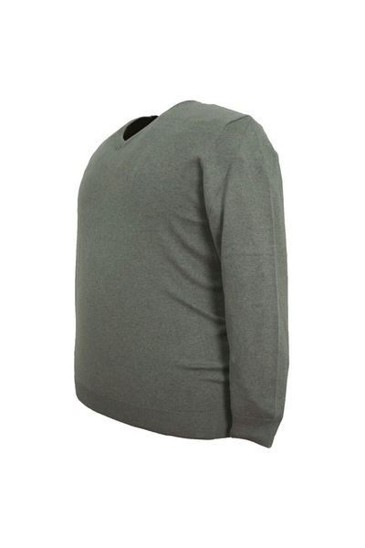 rugatchi Men's Large Size Oversize Knitwear Sweater Gray V-Neck