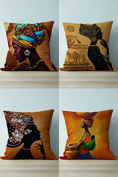 Nish & Royal 4-Piece Double Sided African Lady Themed Modern Decorative Suede...