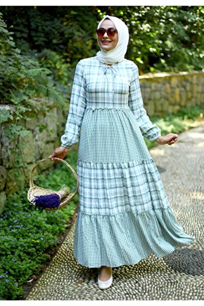 Feiza Collection Pötikare Desenli Tesettür Elbise - Yeşil