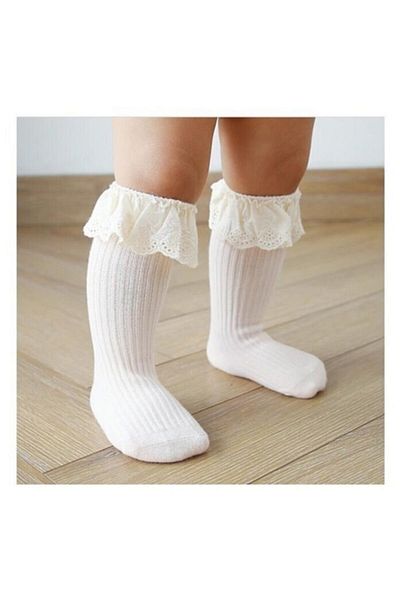 ESES BEBE Čipkované ecru ponožky Baby Girl Kid pod kolená