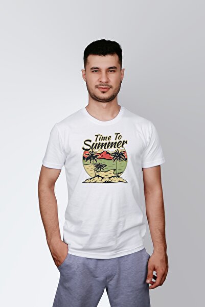 ErTaPassage Bărbați albi tricou - Summer Time cu imprimeu , Standard, T4831117