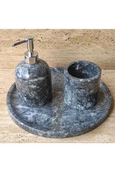 Polen Stone Smoked Marble 3 Piece Bathroom Set