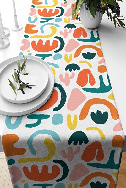 Nish & Royal Beyaz Zemin Üzerinde Geometrik Desenli Dijital Baskılı Özel Tasa...