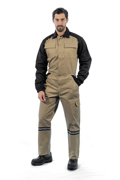 Şensel Reflective Work Coverall, Beige-Black -55E2057- Uniform