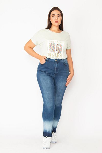 Şans Γυναικείο μεγάλου μεγέθους Navy Blue Washed Effect 5 Pocket Lycra Jeans 65n28524
