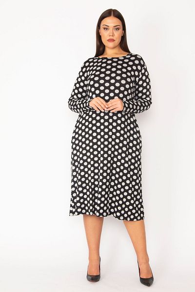 Şans Γυναικείο Plus Size Πολύχρωμο μακρυμάνικο μοτίβο κρεπ φόρεμα 65n28334