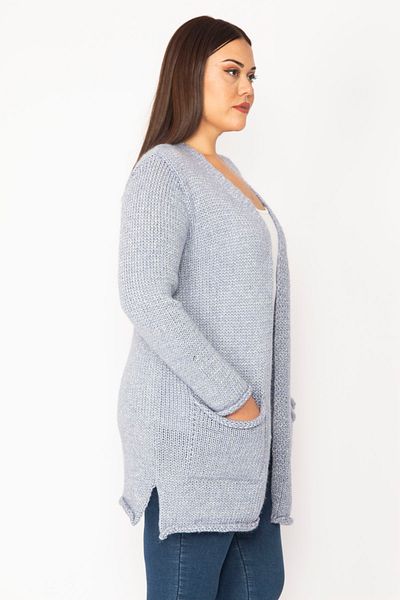 Şans Plus Size Cardigan - Gray - Slim fit