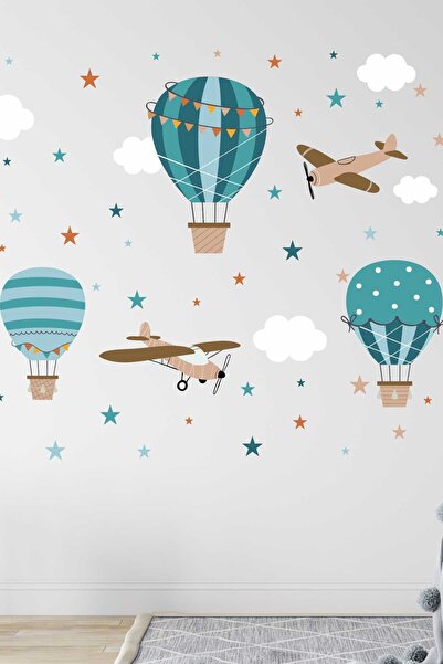 Sticker Ekspres Balonlar ve Uçaklar Uçan Balon Çocuk Odası Duvar Sticker Seti