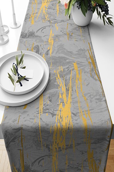 Nish & Royal Antrasit Zeminde Gold Detaylı Çizim Desenli Dijital Baskılı Özel Tasarım Süet Runner