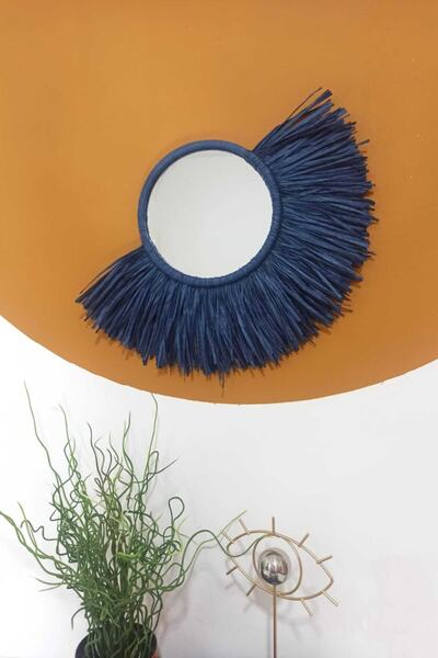 Bubihome Bubi Home Lacivert Rafya Yelpaze Ayna 50 Cm