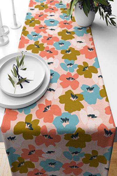 Nish & Royal Special Design Suede Runner with Onedraw Drawing Colorful Flower...