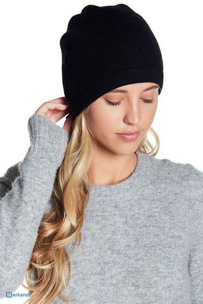 white stars Unisex Black Thin Ribbed Winter Beanie - For Men Or Women -