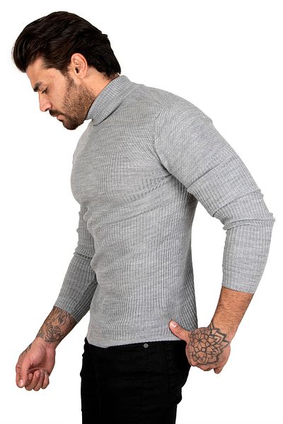 DeepSEA Men's Gray Turtleneck Striped Slim Fit Knitted Sweater2100015