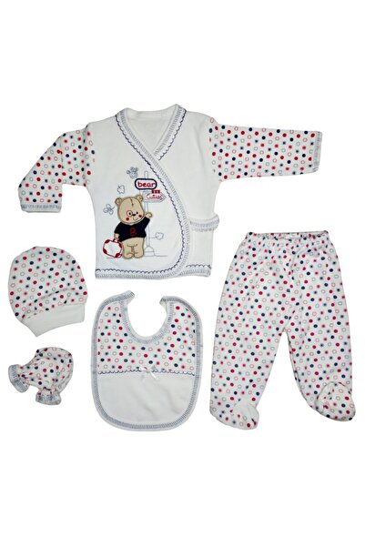 Hece Bebe Cute Teddy Bear Embroidered 5 Piece Newborn Hospital Discharge Set