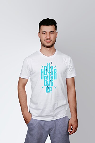ErTaPassage Alb „Never Give Up” cu imprimeu Bărbați tricou - T3883966