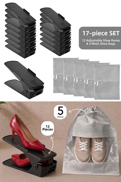 Meleni Home Σετ 17 τεμαχίων - 12 ρυθμιζόμενες ράμπες παπουτσιών και 5 θήκες α...