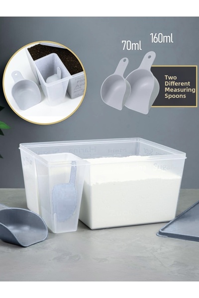 BEYLİNİ 6.5 Liter Storage Container with Lid Measuring Spoon Flour Sugar Dete...