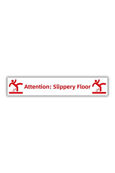 Happynesso "Caution Slippery Floor" Warning Sign |   White - Red Adhesive Sticker |   Work Safety Sign