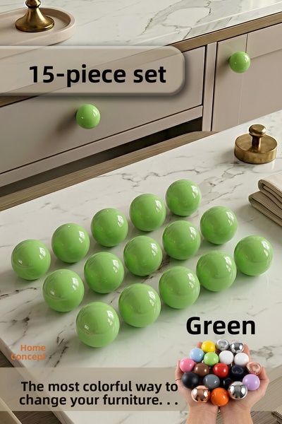 GLASWEN 15 Pcs Hard Plastic Knob Round Ball Green Cabinet Furniture Kitchen C...