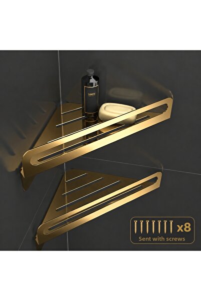 Staal 2-Piece Gold Corner Shower Shelf – Shampoo Holder 15X15 cm Shiny Gold S...