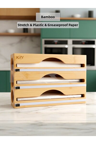 KRY Bamboo 3-Piece Stretch Film and Foil Cutter Organizer – Kitchen Organizer...