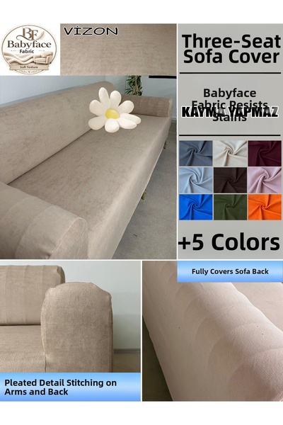 İLYEVTEKSTİLİ Baby Face Fabric 3-Piece Sofa Cover, Full Coverage Soft Texture...
