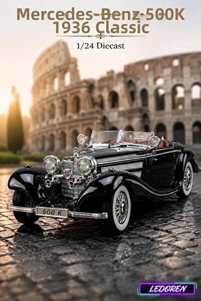 L'eDoren Black 1/24 Mercedes-Benz 500K 1936 Classic Diecast Model Car Metal C...