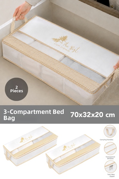 Meleni Home 2 Pieces Under-The-Bed Storage Bags with Windows - Striped Multi-...