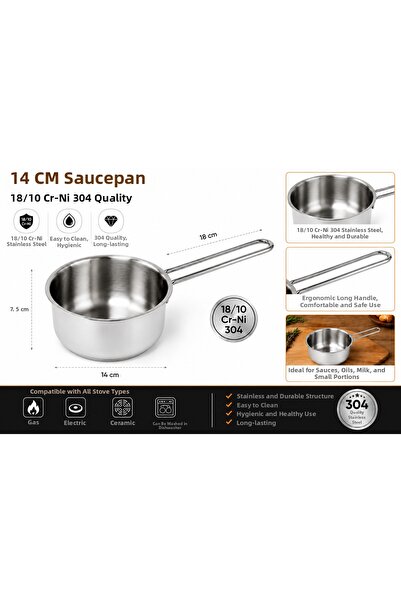 Hazal Steel Sauce Bowl-Milk Bowl 14 cm Without Lid Nehir