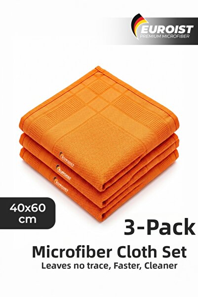 euroist Premium Microfiber Glass Cloth 3 Pieces |   Orange, Thick Textured, L...