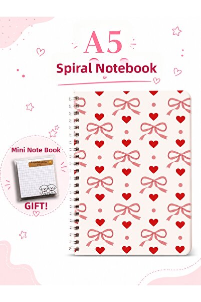 TOMBİ-X A5 Spiral-Bound Flat School Notebook Set - 60 Sheets with Ribbon Patt...