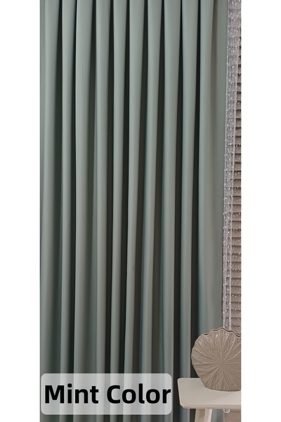 venedik home Mint Green Color Milas Linen Background Curtain (Without Pleats)...