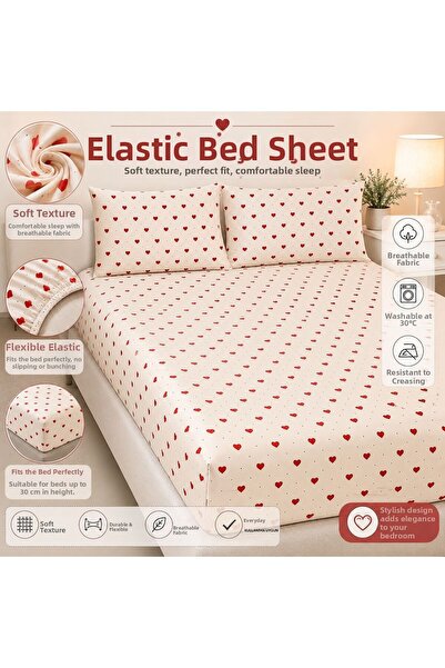 tekstilfabic Heart Patterned Elastic Sheet Set - Single/Double