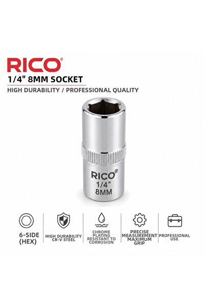 Rico 1/4 8mm 6 Corner Cr-V Socket Wrench Head