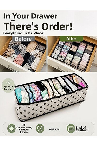Helen's Home منظم أكورديون ذو 11 جيبًا للجوارب والملابس الداخلية M 40x16x12 سم