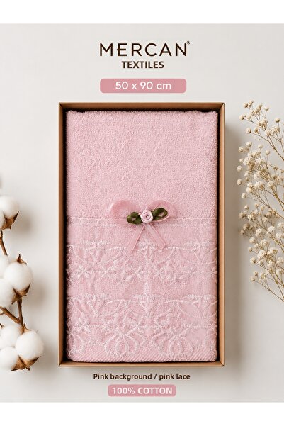 Mercan Tekstil 50X90 cm Lace Dowry Boxed Hand Towel 100% Cotton