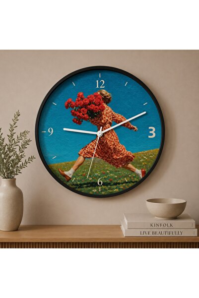 Defkay Ceas de perete din lemn, lucrat manual, colorat, cu design modern și m...