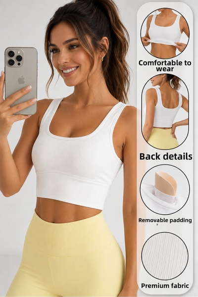 OVERMAX Premium Supportive Thick Strap Padded Crop Sports Bra – All-Day Comfo...