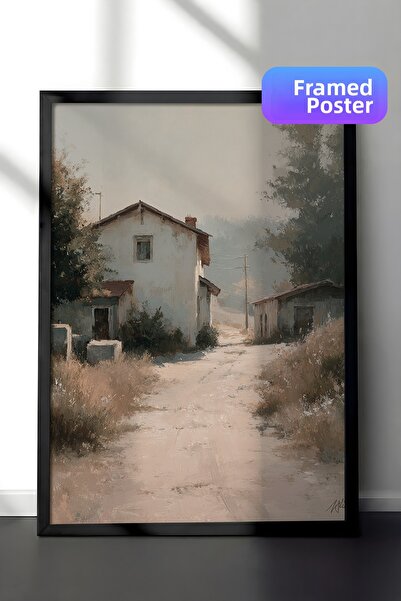 Zestia Pictură murală vintage, Drumul satului și Casa albă cu ramă neagră Nr....