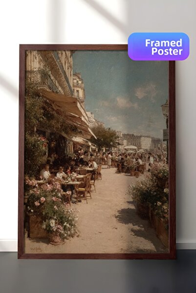 Zestia Βίντατζ ζωγραφική τοίχου, Floral Cafe Street με καφέ πλαίσιο Αρ. 20115