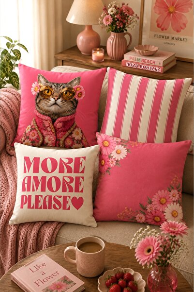 Bertille Home Pop Art Series Double-Sided Digital Printed Set of 4 Throw Pill...