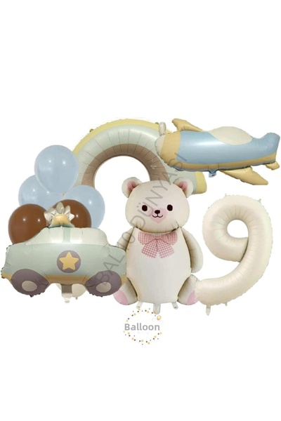 BAL10 DÜNYASI Latex Balloon Rainbow Airplane Police Car Birthday Balloon Set ...