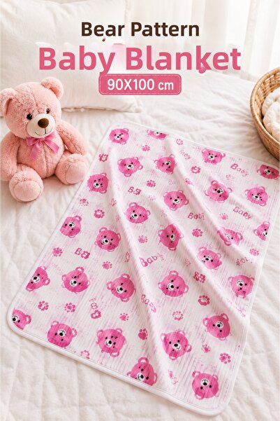 LUMY KIDS Teddy Bear Patterned Baby Blanket 90X100 cm Multi-Purpose Baby Blanket