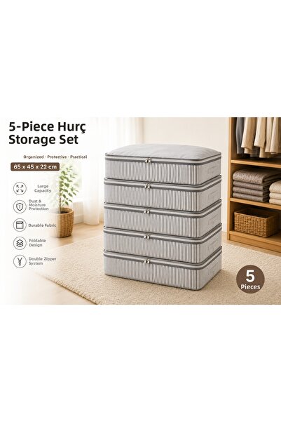 kutucum Set of 5 Storage Boxes 65X45X22 cm Zippered Quilt Blanket Clothes Org...