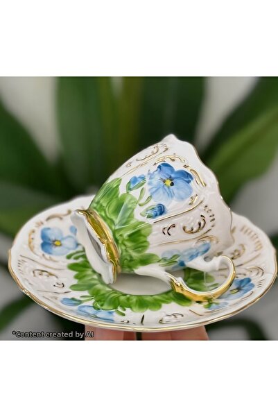 BY.RAYKA PORSELEN El Dekor Menekse Porcelain El Biyama Double Cup