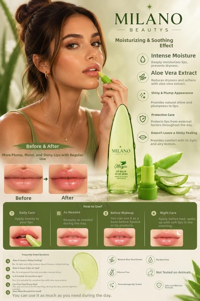 MİLANO BEAUTYS Aloe Vera Extract Magic Lipstick